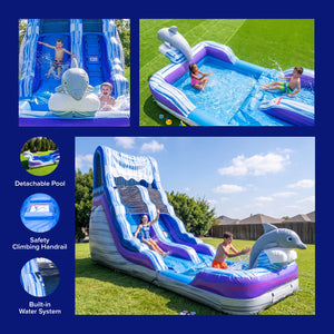 Dolphin 16' Water Slide with detachable pool