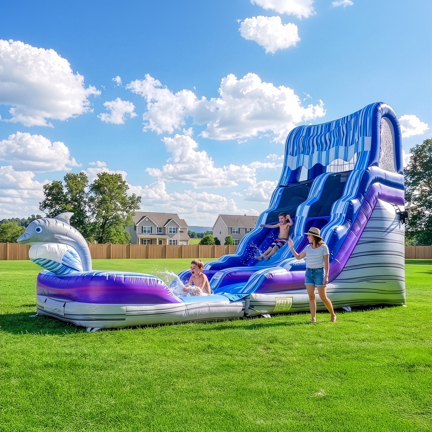 Dolphin 16' Water Slide with Detachable Pool β commercial inflatable water slide