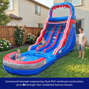 NEW! Rocket Rush 17' Dual Lane Water Slide with Detachable Pool