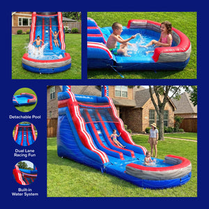 NEW! Rocket Rush 17' Dual Lane Water Slide with Detachable Pool