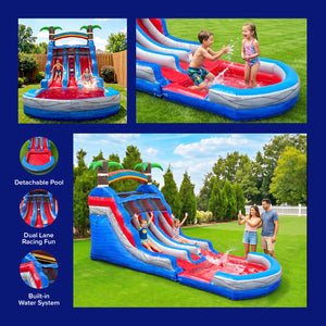 NEW! Tropic Tide Double Racer 13' Dual Lane Slide with Detachable Pool