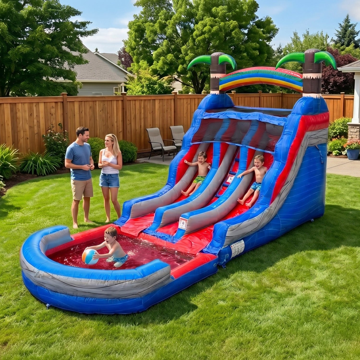 Tropic Tide Double Racer 13' Dual Lane Slide with Detachable Pool β commercial inflatable water slide