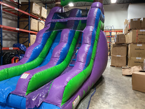 Refurbished 16' Purple Tropical Water Slide with Attached Pool