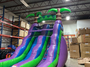 Refurbished 16' Purple Tropical Water Slide with Attached Pool
