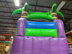 Refurbished 16' Purple Tropical Water Slide with Attached Pool