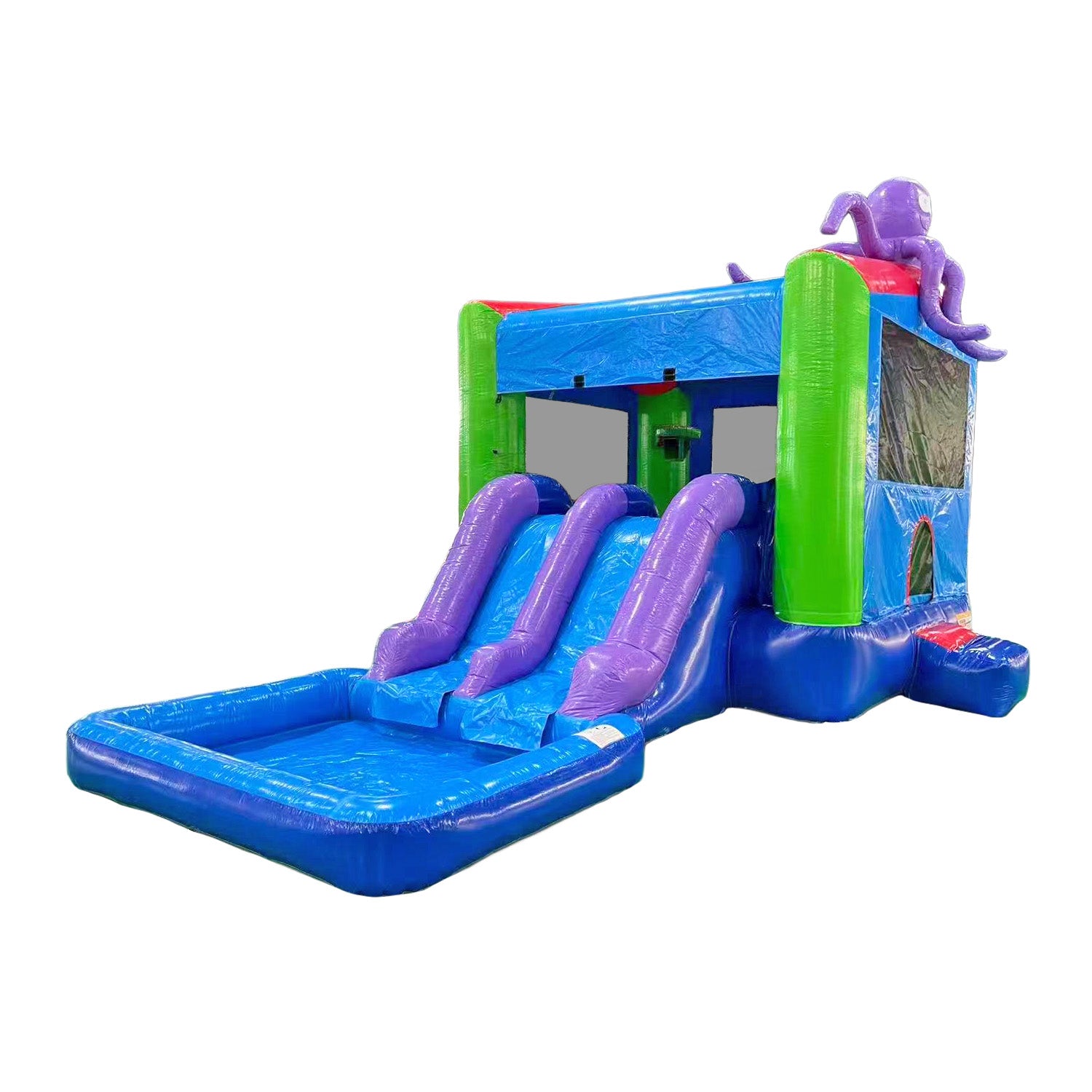 NEW! Octopus Bounce House Dual Lane Water Slide with Attached Pool Combo
