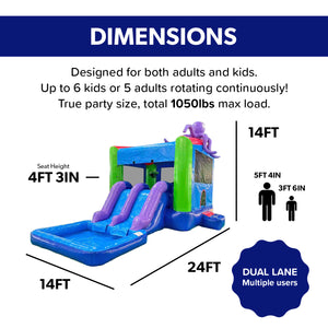 NEW! Octopus Bounce House Dual Lane Water Slide with Attached Pool Combo