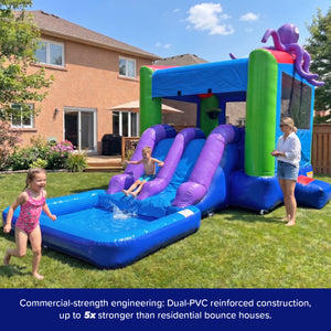 NEW! Octopus Bounce House Dual Lane Water Slide with Attached Pool Combo