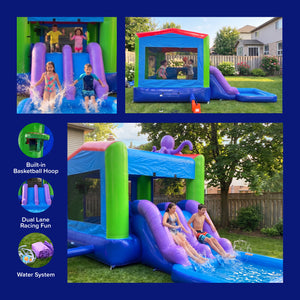 NEW! Octopus Bounce House Dual Lane Water Slide with Attached Pool Combo