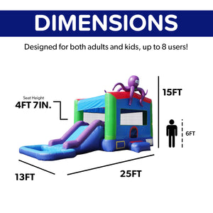 Octopus Bounce House Water Slide with Pool Combo
