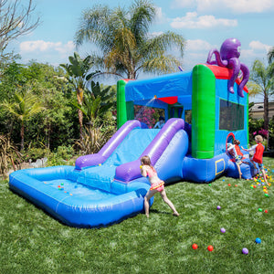 Dive into Adventure: Octopus Wet-Dry Inflatable Bouncy House & Slide Combo 13x22