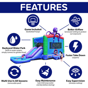 Octopus Bounce House Water Slide with Pool Combo