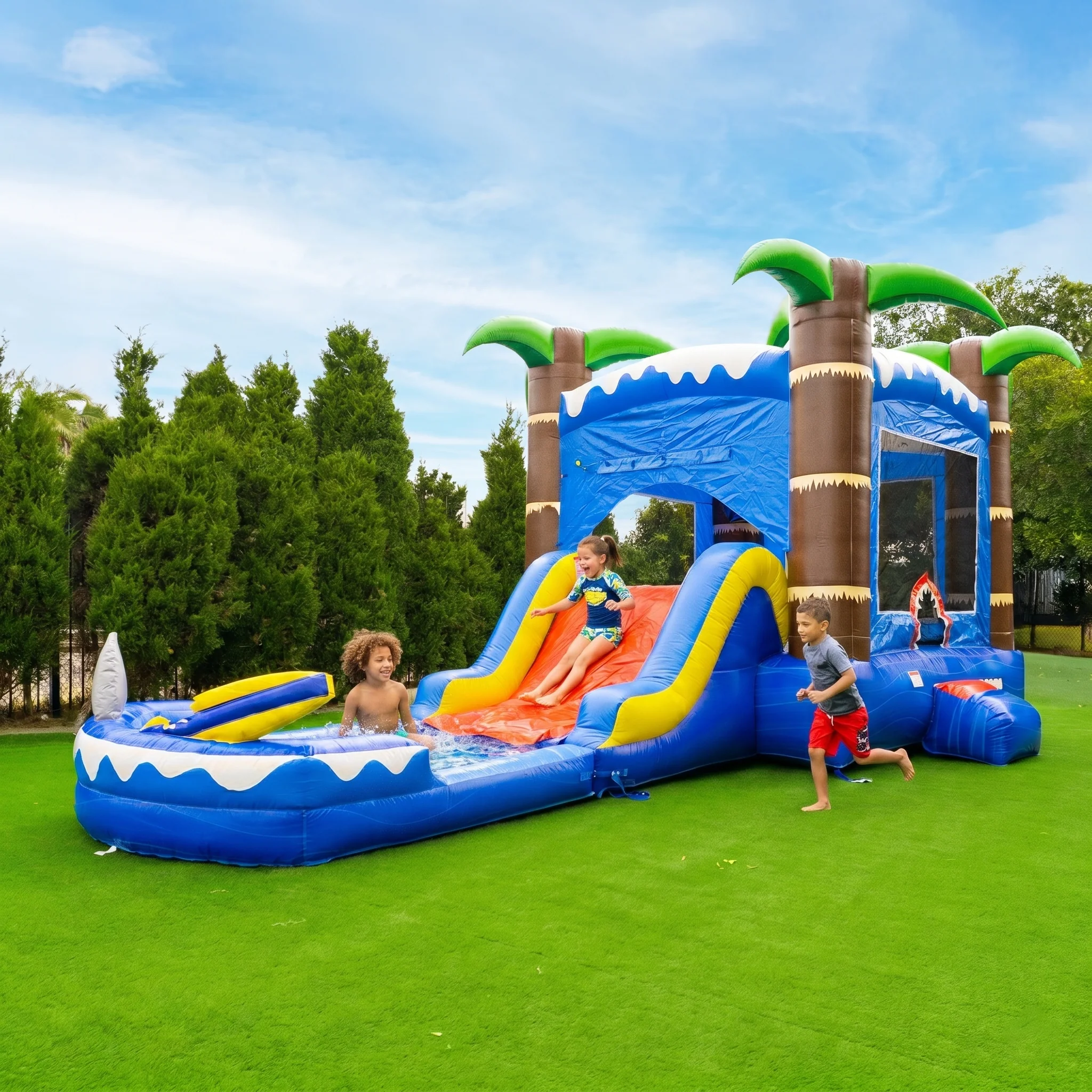 Ocean Shark Commercial Grade Bounce House Water Slide with Pool Combo