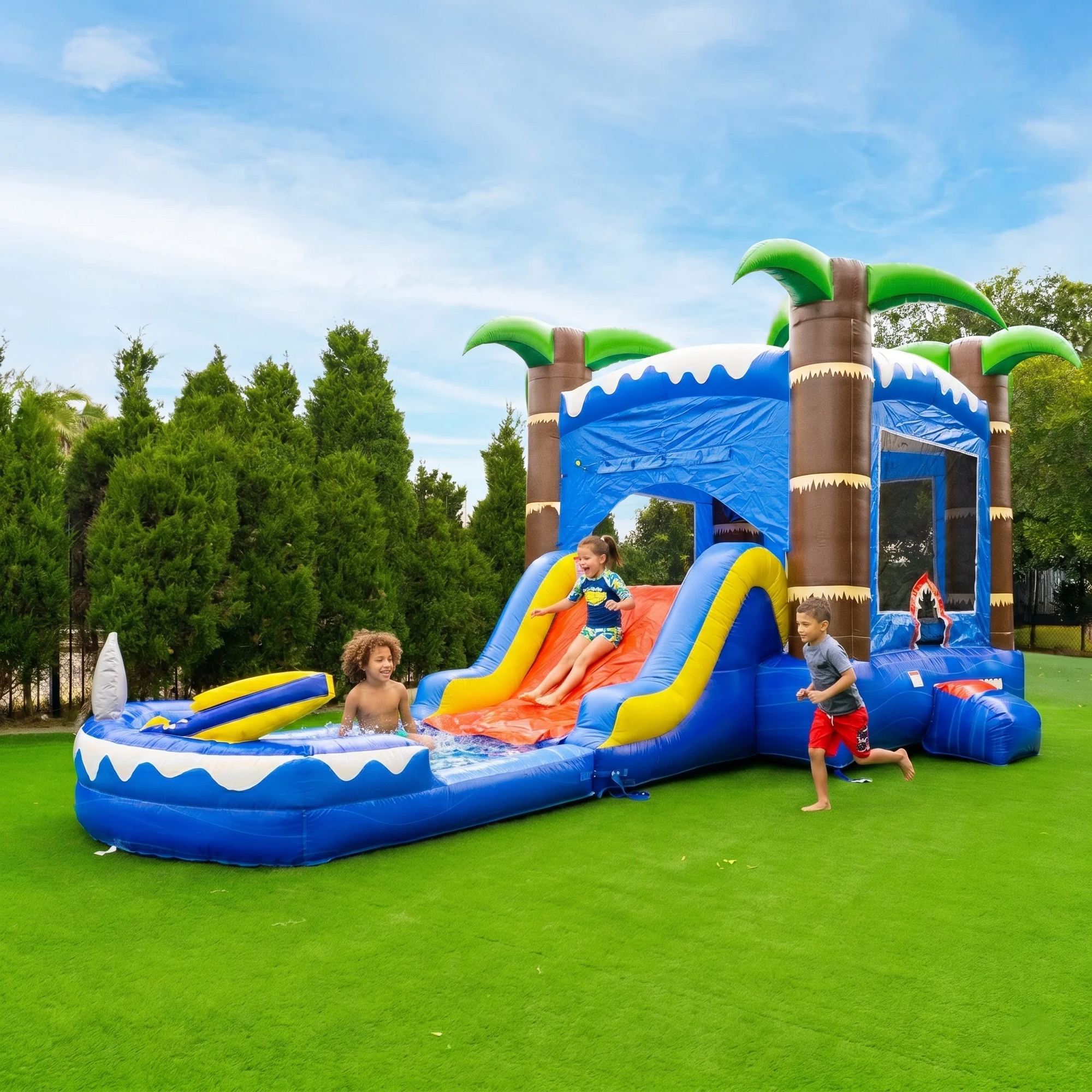 Ocean Shark Commercial Grade Bounce House Water Slide with Pool Combo