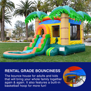 Tropical Breeze 24' x 12' Bounce House and Slide Combo with Detachable Pool