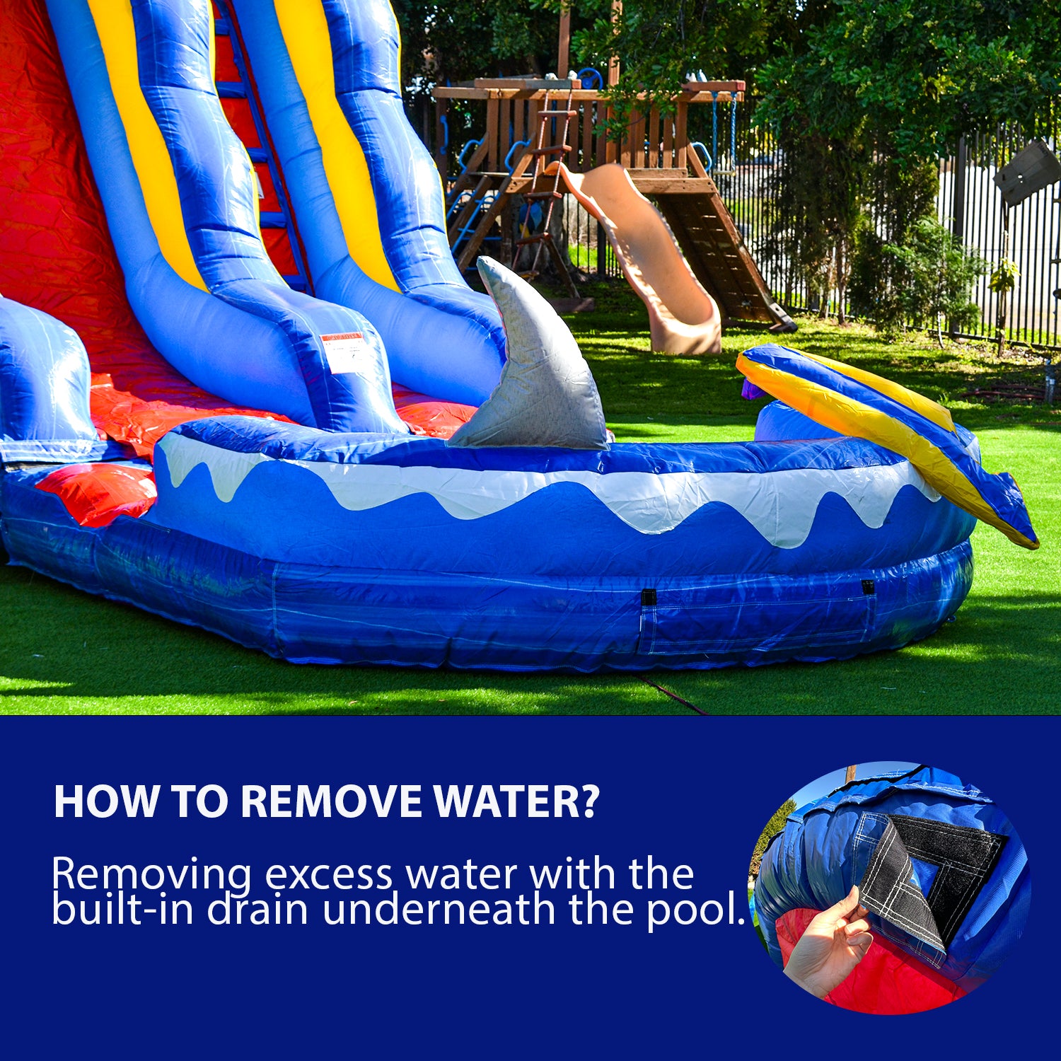 Dive into Excitement: 15ft Ocean Shark Water Slide with Detachable Pool ...