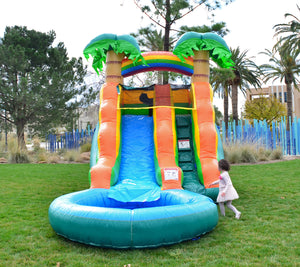 HeroKiddo tropical inflatable slide and attached pool