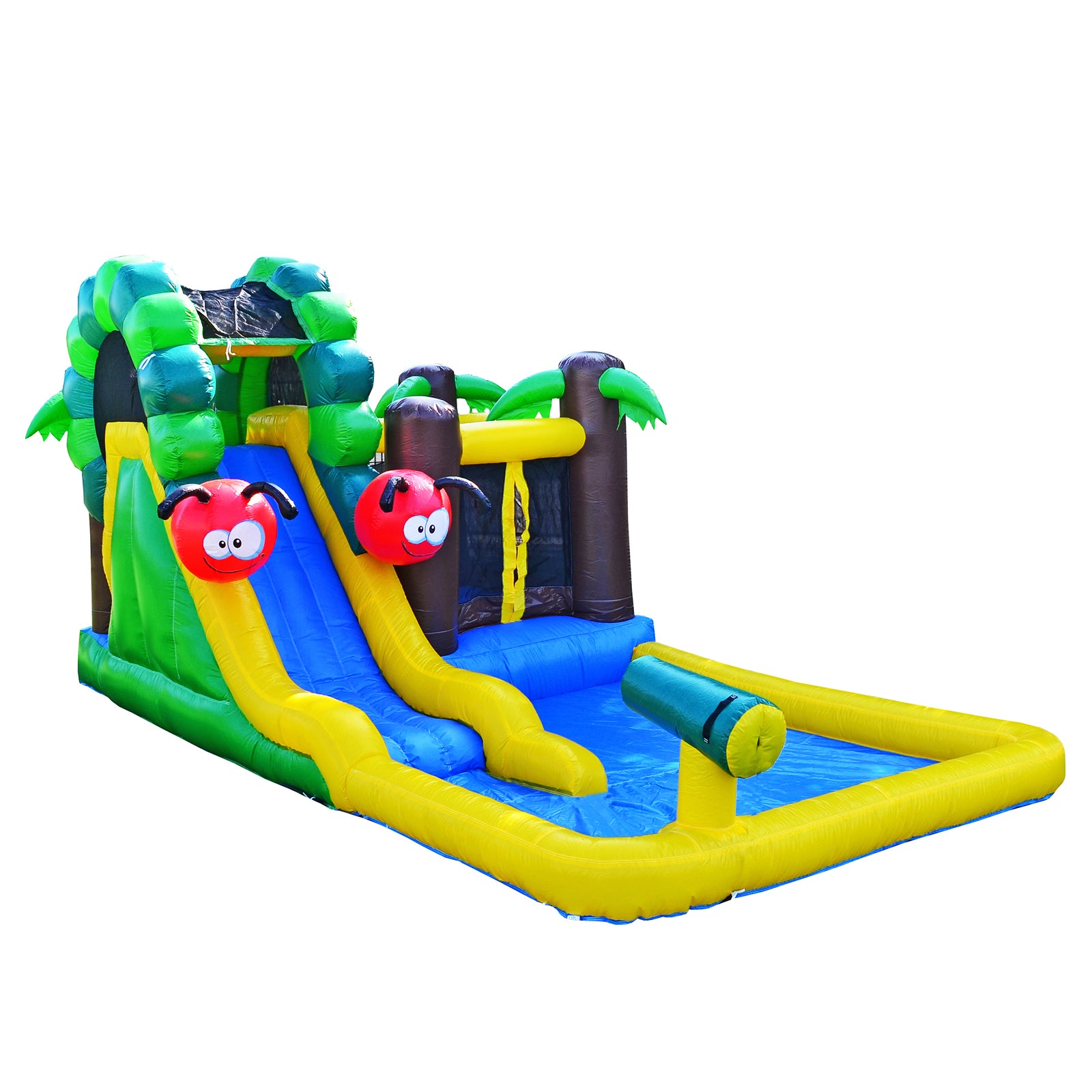 direct price for rental grade caterpillar bounce house inflatable water slide with pool green and yellow