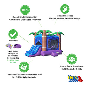 Enchanted Forest 26' x 13.5 Bounce House and Dual Lane Slide Combo with Detachable Pool